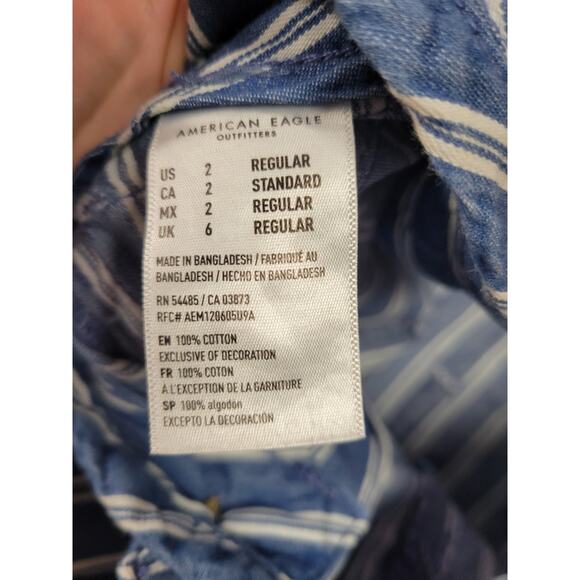 American Eagle Wide Leg Pant Blue White Striped Belted Fitted Waist 2R - Picture 4 of 5